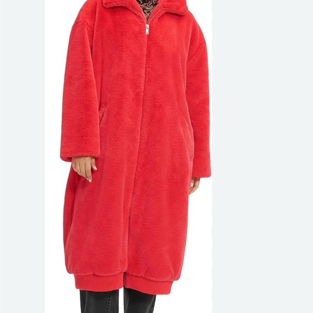 UGG KOKO Red Faux-Fur Hooded Zip Coat